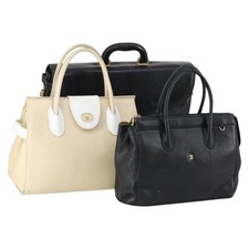 BALLY Hand Bag Leather 3 Set Black Ivory Auth bs30280
