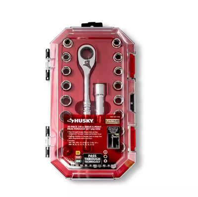 #ad #ad Husky3 8 in. Drive 6 Point Pass Thru Ratchet and Socket Set 35 Piece $39.95