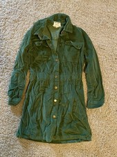 Angie Green Corduroy Shirt Dress Button-Down Collared Long Sleeve Pockets