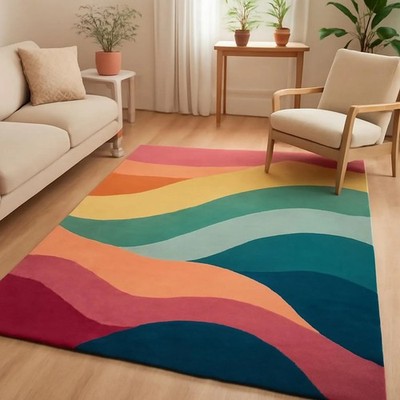 Hand-Tufted Wool Area Rug: Multi Wave Modern Design