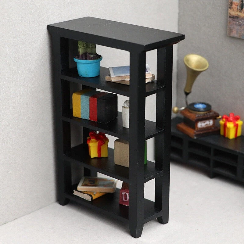 2Pcs 1:12 Dollhouse Miniature Bookshelf Bookcase Living Room Wooden Furniture - Image 2 of 4