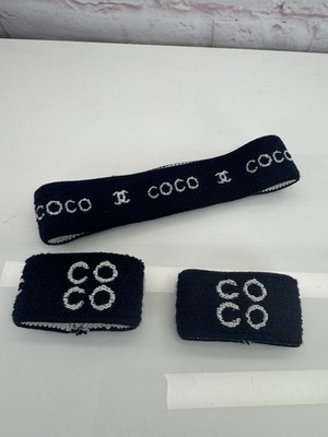 Chanel Sport Line Terry Cloth Navy and White CC Headband and