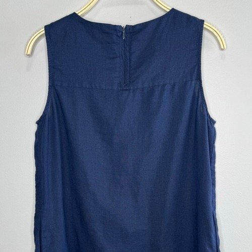 J. McLaughlin Sheath Dress Medium Navy Blue Linen Cotton Blend Sleeveless Shift - Picture 7 of 11