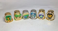 Lot of 6 Vintage Souvenir Thimbles Gold and Silver Color