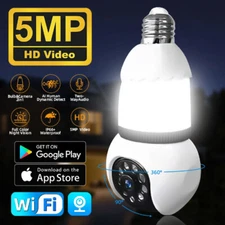 5MP E27 Bulb Wifi 8X Zoom Smart Home Camera Tracking 2Way Audio Night Vision Cam