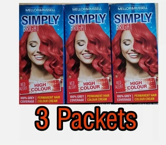 MELLOR RUSSELL 3x Mellor & Russell Simply Bright Red Alert Permanent Hair Colour Dye