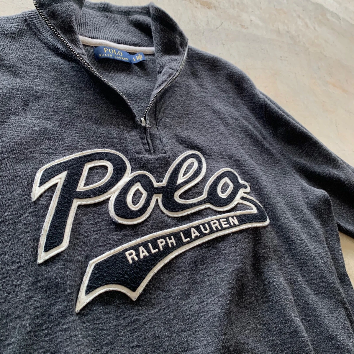 Polo Ralph Lauren Mens 1/4 Zip Script Pullover Sweater Large Gray sport bear ski