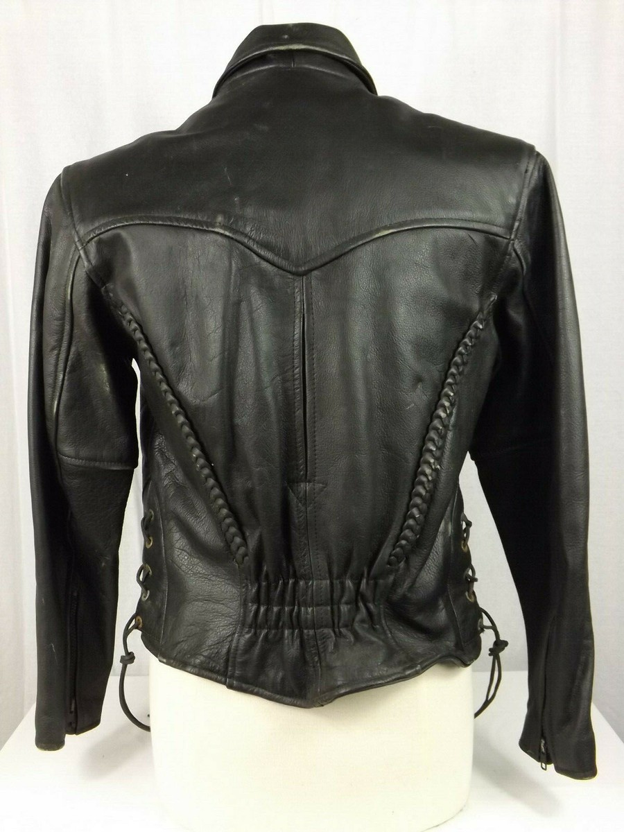 AMERICAN TOP GENUINE LEATHER BLACK MOTORCYCLE JACKET WOMENS SIZE