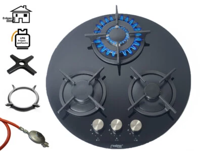 PHÖNIX GERMANY Piano cottura a gas Phönix PG-603RT 3 fuochi fornello a gas rotondo vetro incasso piano cottura a gas