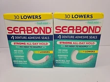 2 PACK Sea Bond Secure Denture Adhesive Seals, Fresh Mint Lowers, 30 Count