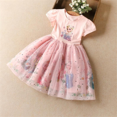 Mädchen Kinder Baby Sommer Shirtkleid Eiskönigin Frozen Elsa Tutu Tüllkleider