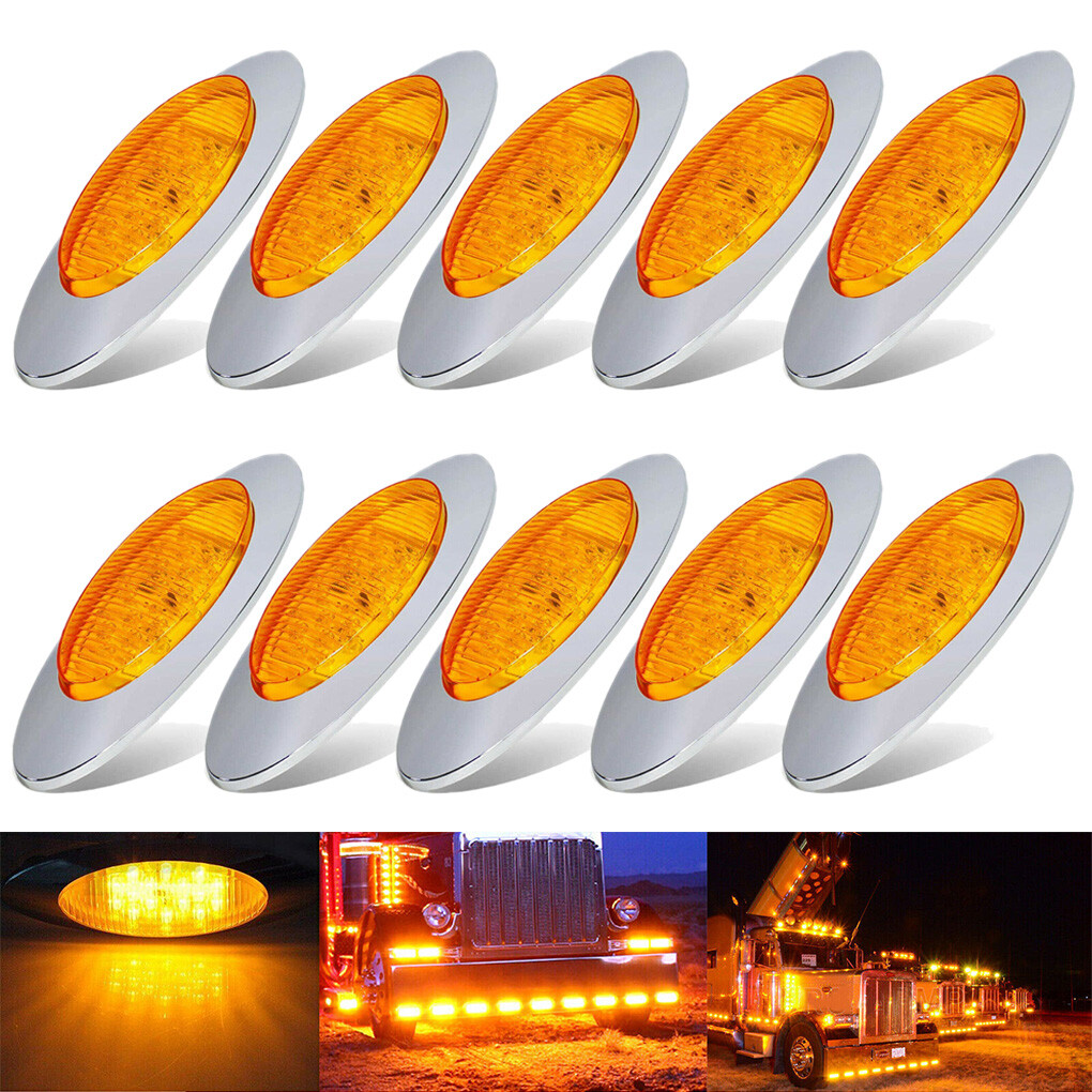 Amber 6 In Oval Amber LED Sidemarker/Clearance Trailer Light Surface Mount Includes Chrome Trim Ring  P 503 - Foto 10