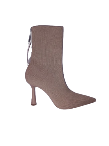 Zara Sock Boots Nude Brown Ankle High Heel Stiletto Knit Pull On UK 6 EU 39 US 8 - Picture 1 of 9