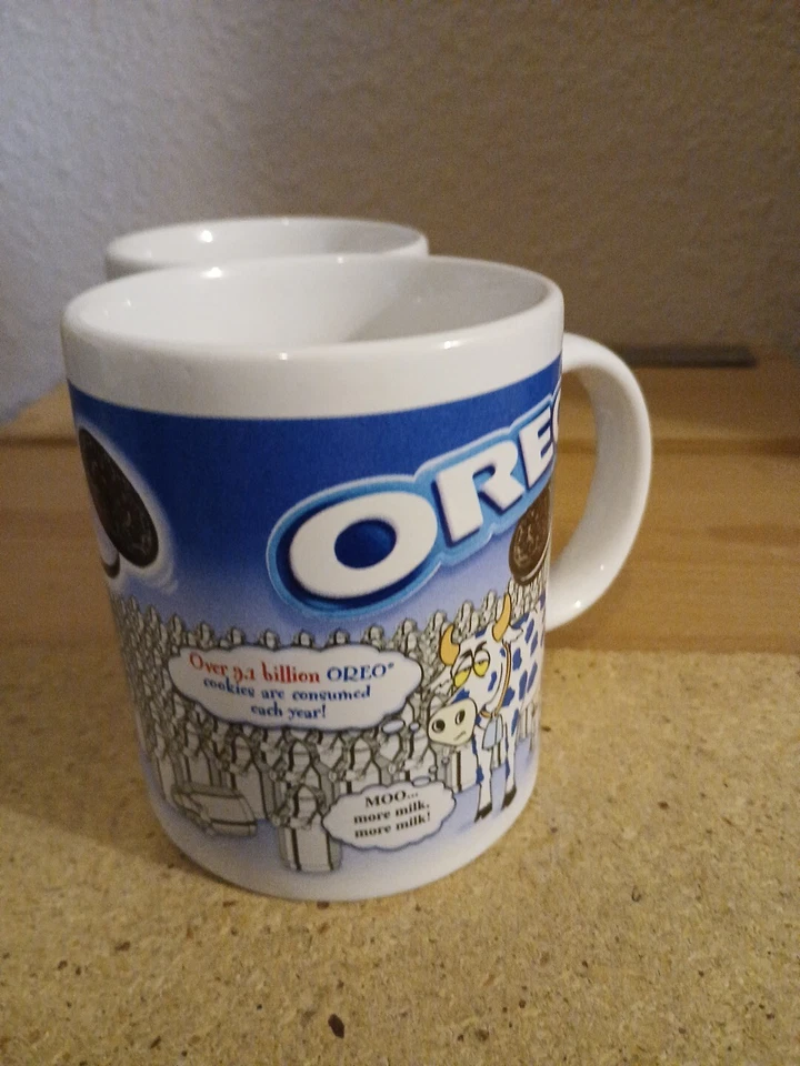 Juego de 2 tazas de café MOO de vaca lechera manchada azul galleta OREO Houston Harvest❤️blt39j5 Foto 2 de 4