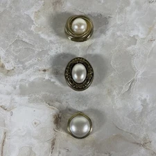 Vintage Lot of 3 Nony New York Gold Tone Faux Pearl Round Swirl Button Covers