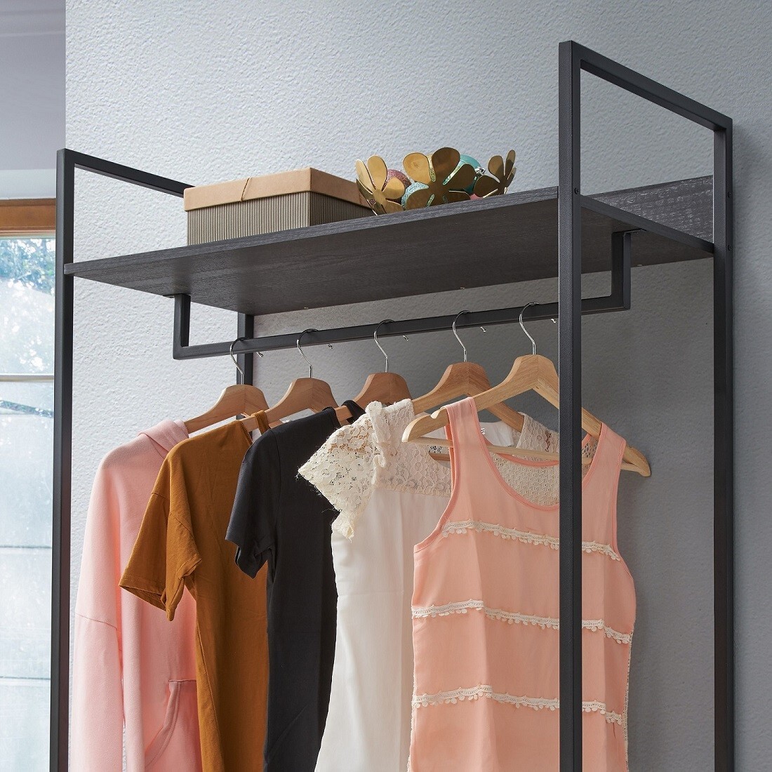 Industrial Open Wardrobe Storage Unit Clothes Rail Shelves Hanging Rack ...