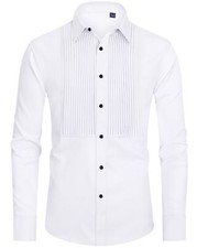 Men's Solid Tuxedo Shirt Regular Fit Long Sleeve Fitted Button Down Shirts fo...
