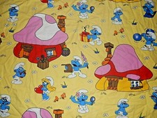 4G Vintage SMURFS Flat Toddler Bed Sheet Cotton Fabric Smurfette Brainy Poet
