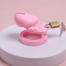 Small Pink Silicone Chastity Cage Device with 5 Rings Lockable Bondage for Men