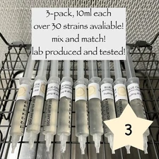 Mushroom liquid culture syringe 3-pack, mix&match over 30 strains available!