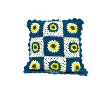 Blue White Yellow Crochet Cushion Cover, Granny Squares Pillow Cover ,12  x 12  