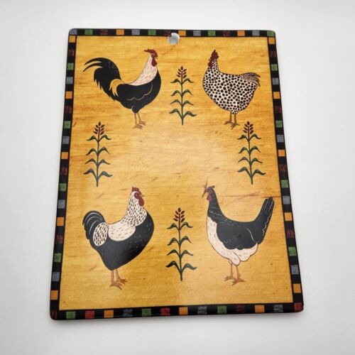 ROOSTERS CHICKENS Sakura Warren Kimble Country Quartet Trivet Wall Hanging - Picture 1 of 3