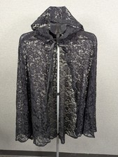 Black Lace Hooded Cloak Gothic Cape Halloween Costume Cosplay Poncho