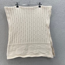 Disney Parks Baby Blanket Kid 36x49 Cream Mickey Mouse Cable Knit Gender Neutral