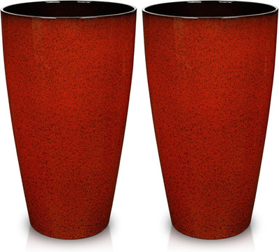 Set of 2 Gradient Red 21'' Tall Plastic Planters with Drainage for Indoor/Outdoor