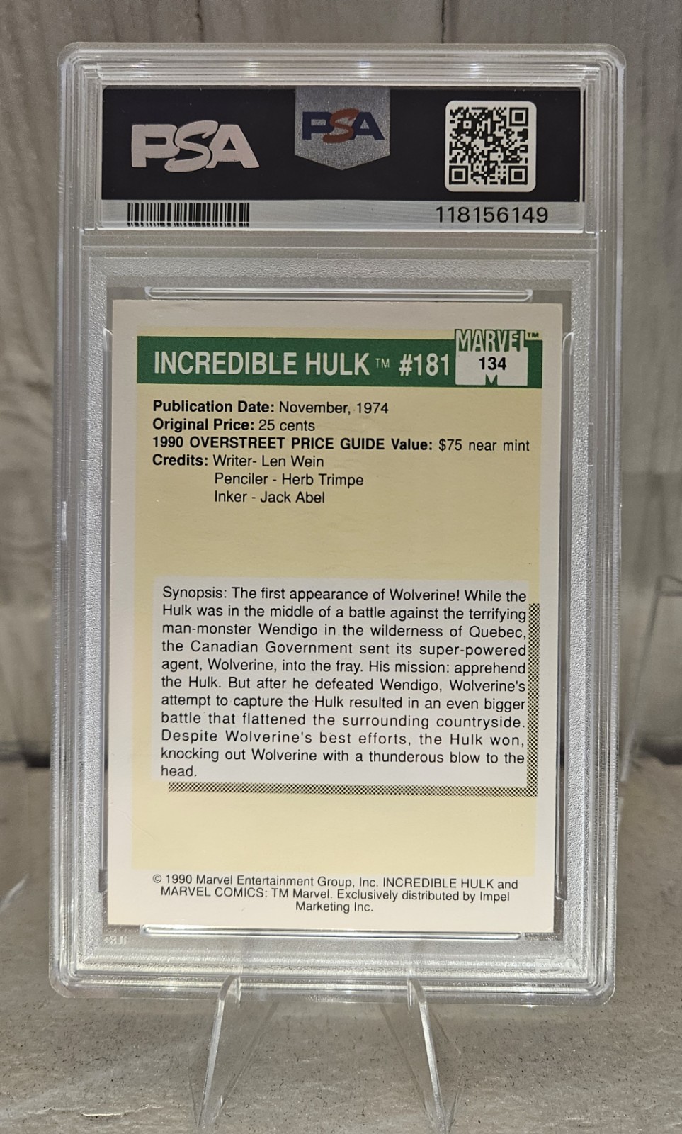 1990 Marvel Universe #134 Incredible Hulk #181 PSA 6 view 3