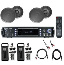 1000w Karaoke Bluetooth Amp/Mixer 4 Black Ceiling Speakers 2 Microphones