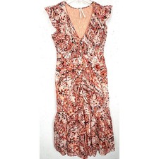Anthropologie Altamira Midi Dress Ruffle Sleeve Tiered Button Front Small Petite