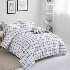 White Plaid Comforter Sets Queen Size White and Black Buffalo Checker Grid Be...