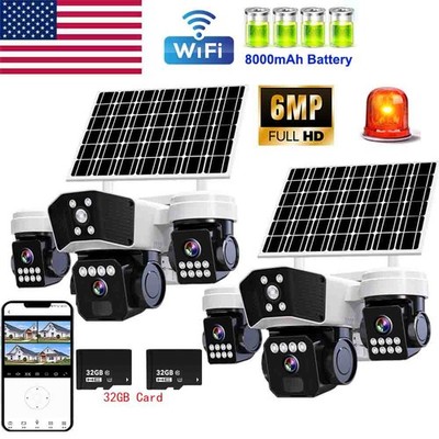 3 Lens Solar Battery Wireless Security Camera 360° PTZ Outdoor Wifi IP CCTV New