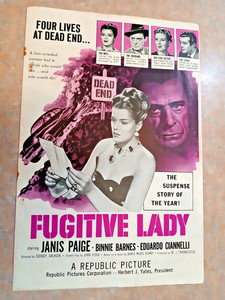 1951  REPUBLIC- FUGITIVE LADY W/ JANIS PAIGE. FILM NOIR PRESSBOOK