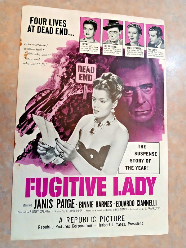 1951  REPUBLIC- FUGITIVE LADY W/ JANIS PAIGE. FILM NOIR PRESSBOOK
