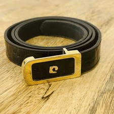 Vtg Pierre Cardin Paris New York Women Black Alligator Grain Calf Belt 38 Long
