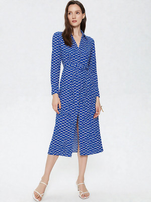 Autograph M&S Dress Cupro Marks & Spencer Midaxi Shirt belted Geometric print