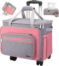 Wheeled Sewing Machine Case with Pockets - Portable Trolley Tote for Accessories