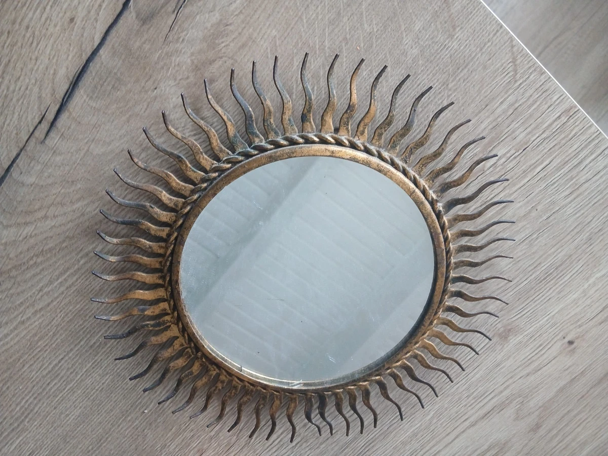 Miroir Soleil En Métal Vintage - Diamètre 47 Cm - Fin Du XXe