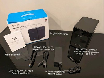 Orico DS500U3 5-Bay 3.5'' SATA External HDD Enclosure USB 3.0 + PSU & Cables