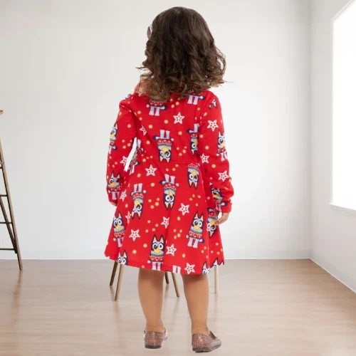 Bluey Girls size 12 months Print Dress with Long Sleeves color RED new - Picture 2 of 16