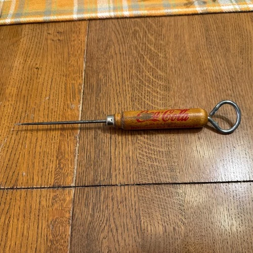 Coca-Cola Vintage Wooden Handle Ice Pick Bottle Opener Combo A1-55