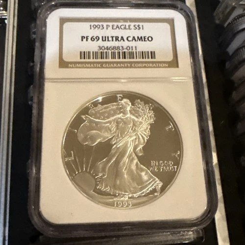 1993-P American Silver Eagle PF69 UCAM NGC Brown Label