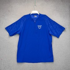 Under Armour Batting Cage Shirt Jacket Blue Mens Large 1/4 Zip Short Sleeve