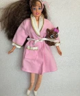 Vintage Slumber Party Teresa Soft Body Barbie Doll 1994 Fashion Ave Robe Cat