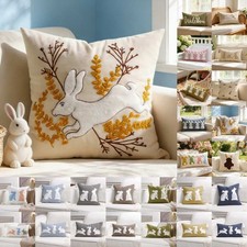 Spring Easter Bunny Rabbit Embroidered Cushion Cover Pillow Case Sofa Home Decor