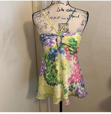 Milly Y2K Multicolor Babydoll Women Top Size 8 Fairycore Coquette New Silk Blend