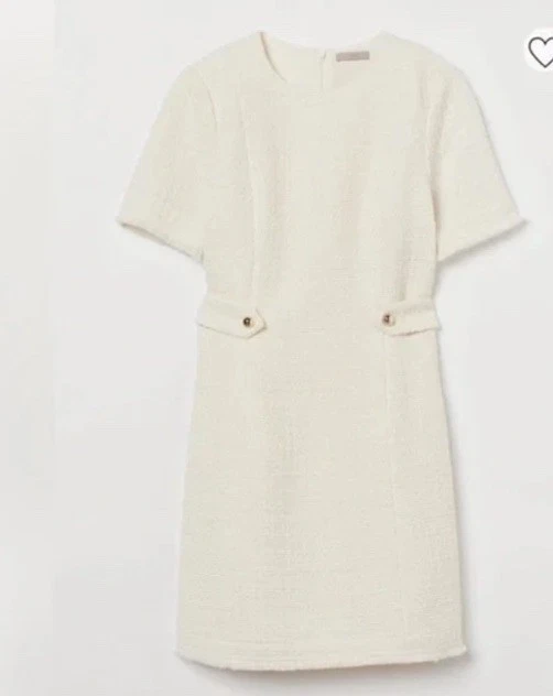 Белое платье с коротким рукавом H&M Boucle размер 12 - Изображение 3 из 4