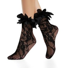 Women Ruffle Fishnet Anklet Socks Fake Feather Cuff Mesh Lace Gift Hosiery